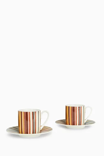 طقم فناجين وأطباق قهوة بنقشة مخططة، قطعتان