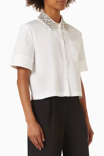 Zadie Embellished-collar Crop Shirt in Cotton-poplin