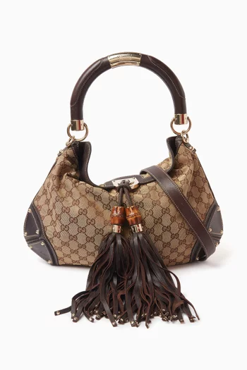 2000s Classic GG Indy Tassel Shoulder Bag in Leather & Monogram Canvas
