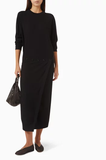 Buttoned Midi Dress in Merino Wool-blend