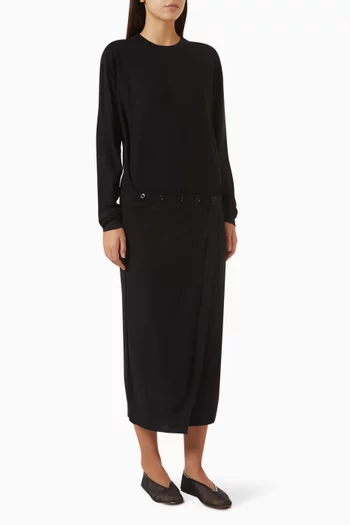 Buttoned Midi Dress in Merino Wool-blend