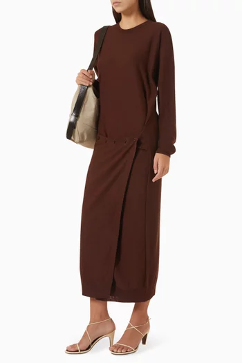 Buttoned Midi Dress in Merino Wool-blend