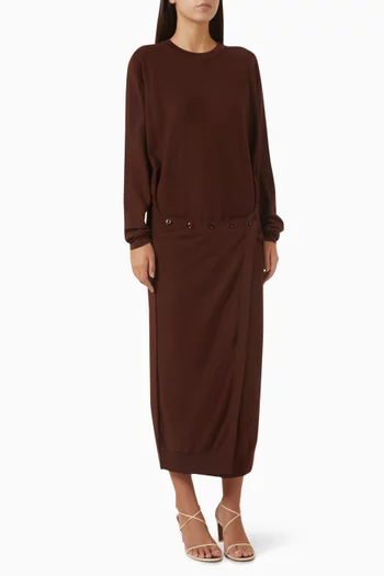 Buttoned Midi Dress in Merino Wool-blend