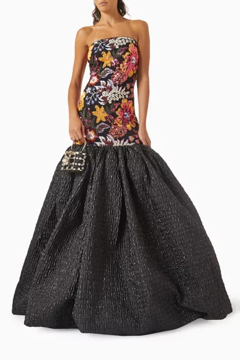 Floral Sequin Strapless Gown