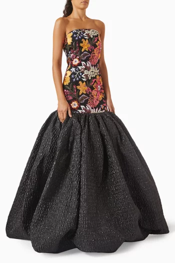 Floral Sequin Strapless Gown