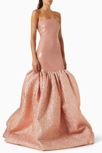 Sequin Strapless Gown
