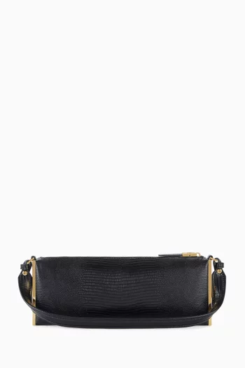 Elongated Shoulder Bag in Lizard-embossed Faux Leather