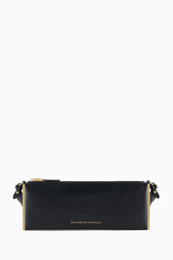 Elongated Shoulder Bag in Lizard-embossed Faux Leather