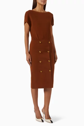 Jewel-button Knit Dress in Viscose Blend