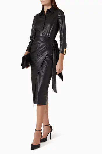 Sash Belt Midi Skirt in Eco Leather