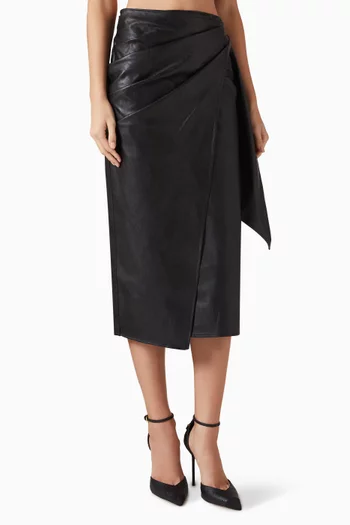 Sash Belt Midi Skirt in Eco Leather