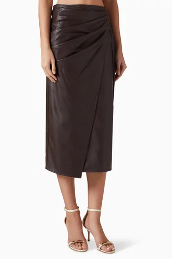 Sash Belt Midi Skirt in Eco Leather