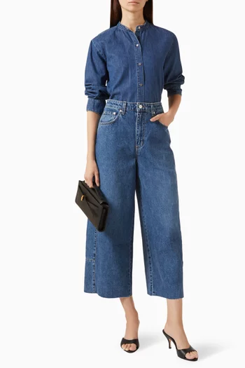Stand Collar Shirt in Denim