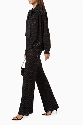 Tie-up Collar Top in Viscose-blend Knit