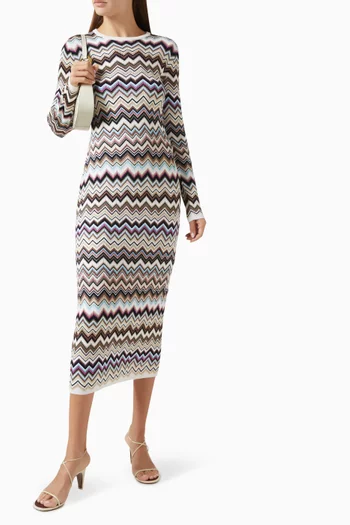 Zigzag Midi Dress in Wool Blend