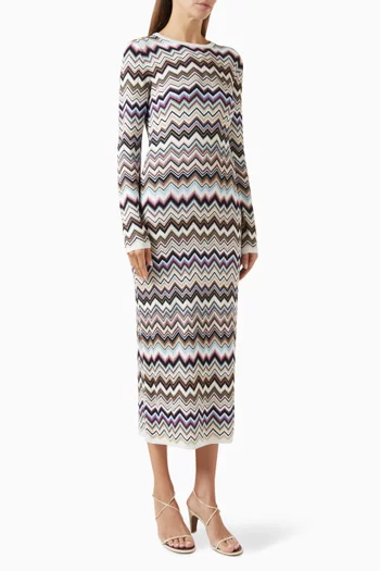 Zigzag Midi Dress in Wool Blend
