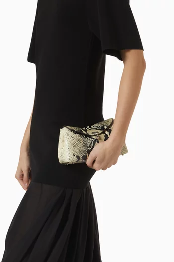 Mini T-lock Clutch in Python-print Leather