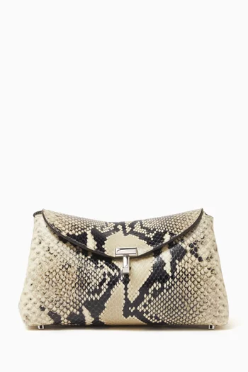 Mini T-lock Clutch in Python-print Leather