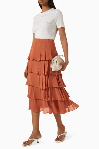 Ruffled Flounce Midi Skirt in Georgette