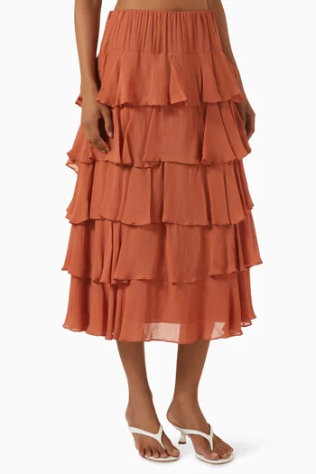 Ruffled Flounce Midi Skirt in Georgette