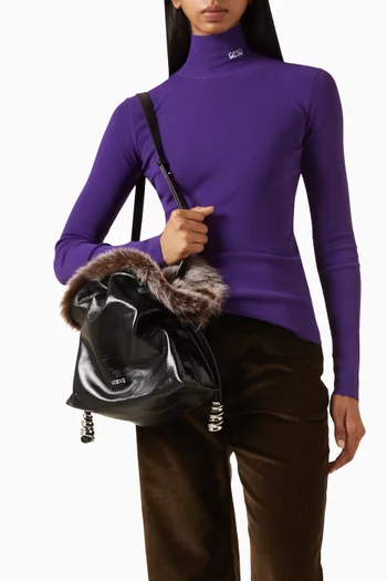 Medium Flamenco Shoulder Bag in Shearling Trim