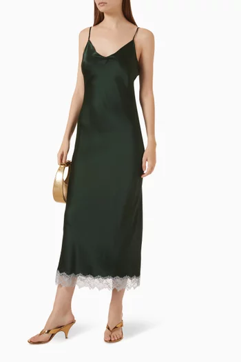 Taylor C Lace-trim Dress in Silk