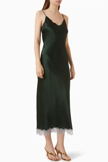 Taylor C Lace-trim Dress in Silk