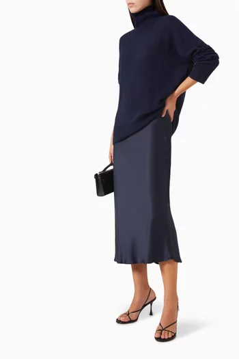 Miranda Scallop Trim Bias Cut Midi Skirt in Silk