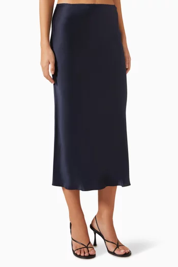 Miranda Scallop Trim Bias Cut Midi Skirt in Silk