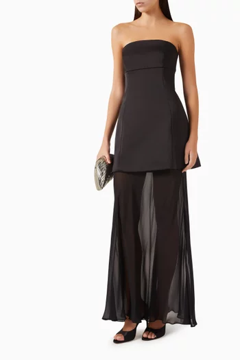 Avidan Strapless Layered Gown in Satin & Chiffon