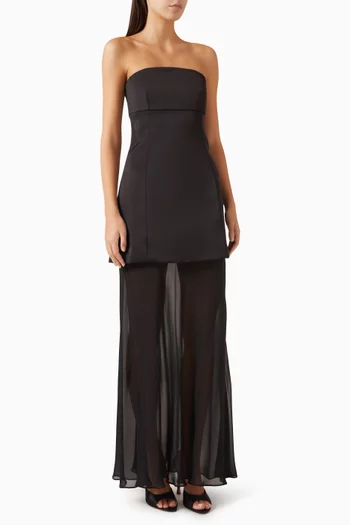 Avidan Strapless Layered Gown in Satin & Chiffon