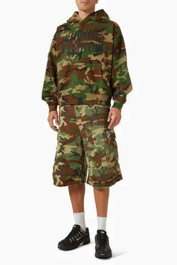 Distressed Oversized Camo Cargo Shorts in Cotton