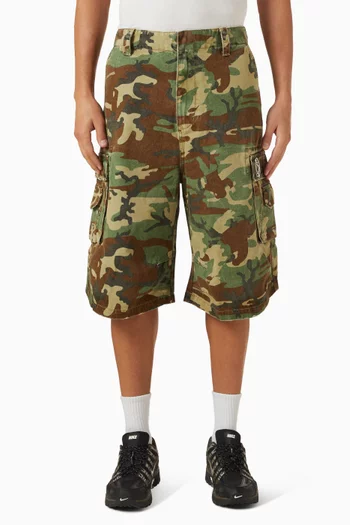Distressed Oversized Camo Cargo Shorts in Cotton