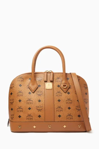 Medium Pina Studded Tote Bag in Visetos Canvas