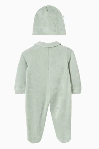 Chenille Footed Romper & Hat Set in Cotton-blend