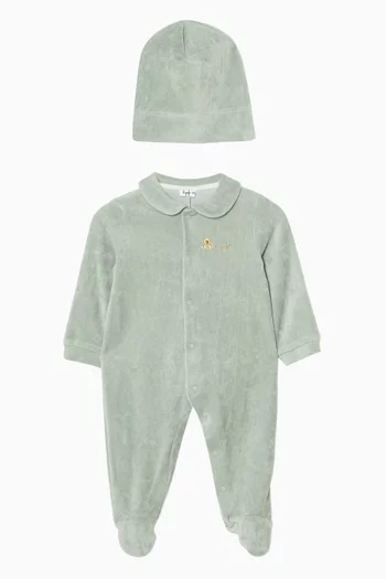 Chenille Footed Romper & Hat Set in Cotton-blend