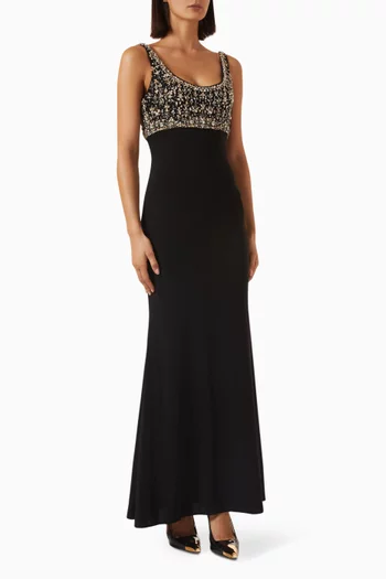 Embellished Scoop-neck Gown in Jersey