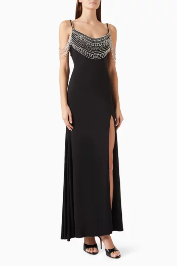 Beaded Scoop-back Gown in Jersey