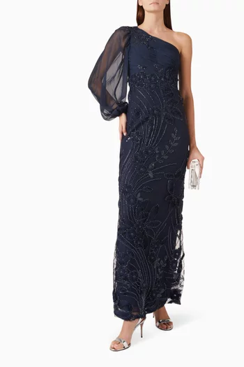 One-sleeve Embellished Dress in Chiffon