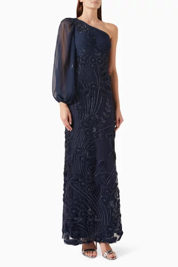 One-sleeve Embellished Dress in Chiffon