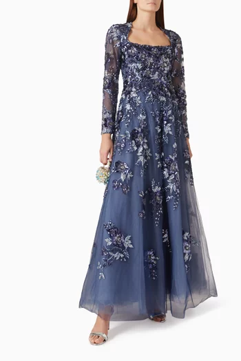Embellished Floral A-Line Gown