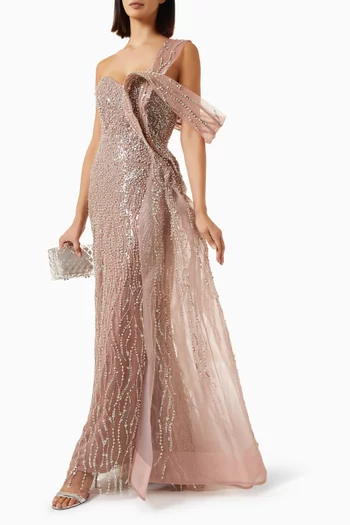 Sequin-embellished Gown in Mesh