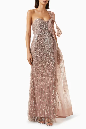 Sequin-embellished Gown in Mesh