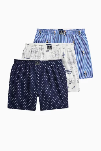 طقم بوكسر بنقشة قطن، 3‏ قطع
