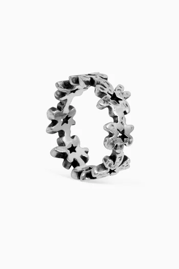 All-round Flowers Ring in Silver-plated Metal