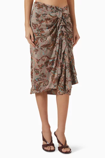Printed Ruffled Midi Skirt