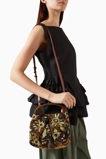 Mini Embellished Bag in Cotton-blend Velvet