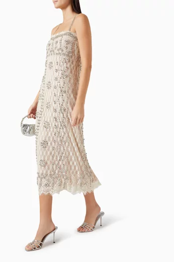 Leona Beaded Cami Midi Dress in French Lace