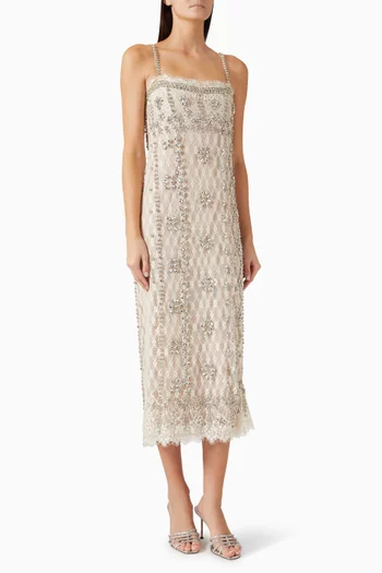 Leona Beaded Cami Midi Dress in French Lace