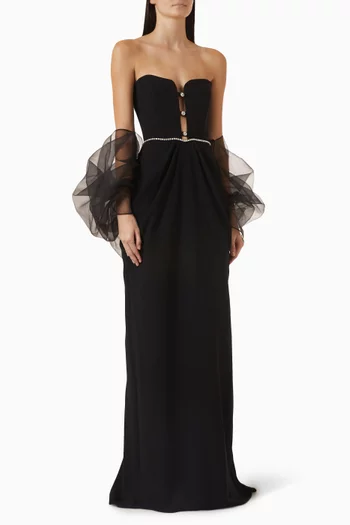 Crystal-embellished Strapless Crepe Dress